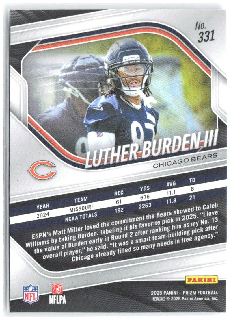 Luther Burden III Panini Prizm 331 2025 Chicago Bears RC