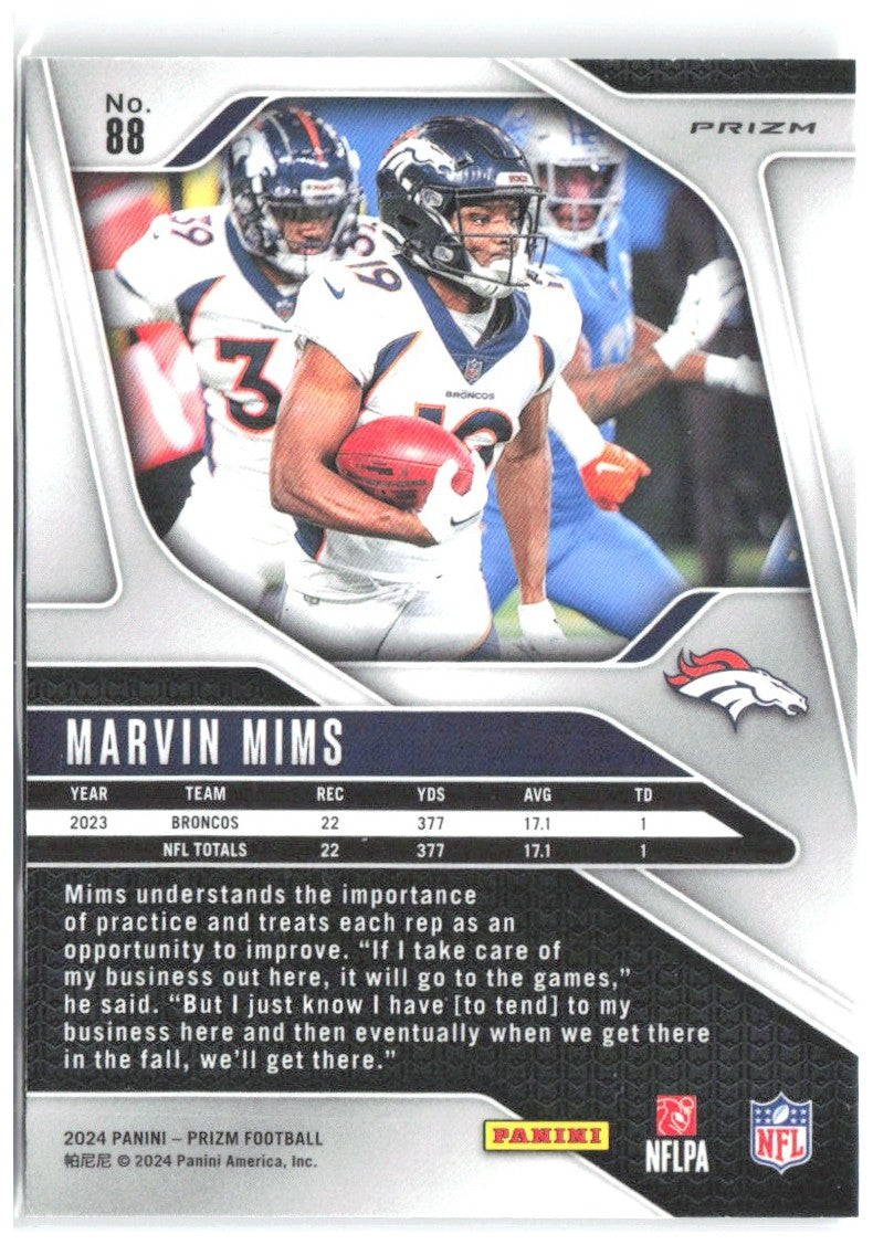 Marvin Mims Panini Prizm - Silver 88 2024 Denver Broncos