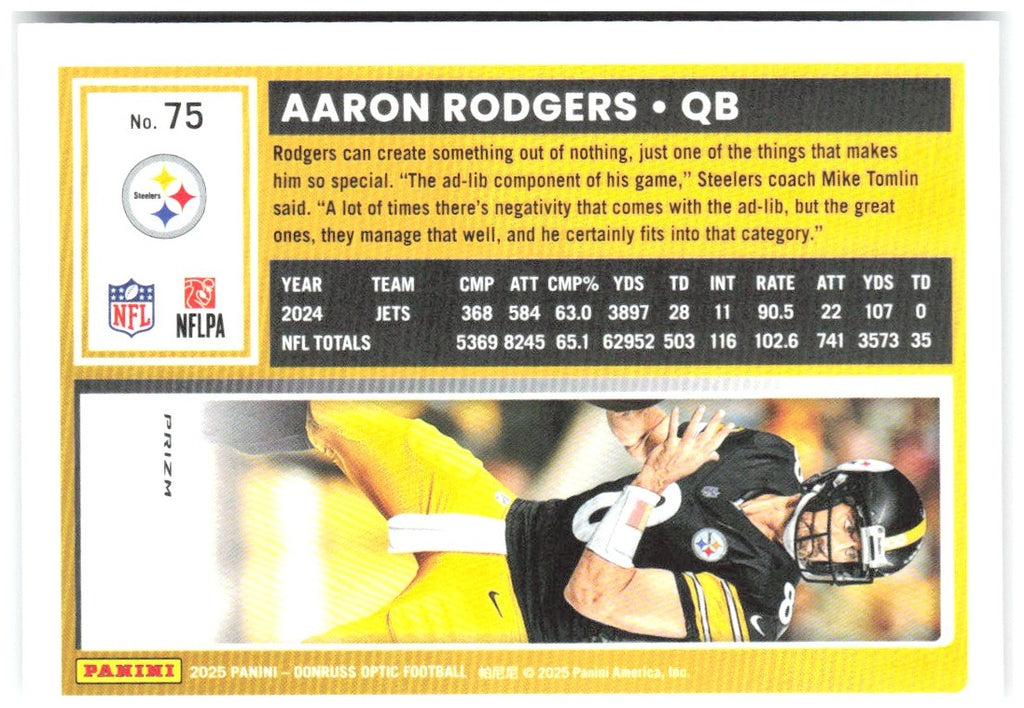 Aaron Rodgers Donruss Optic - Holo 75 2025 Pittsburgh Steelers