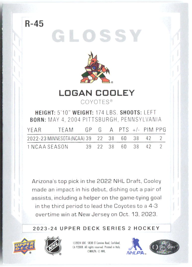 Logan Cooley Upper Deck - O-Pee-Chee Glossy R-45 2023-24 Arizona Coyotes