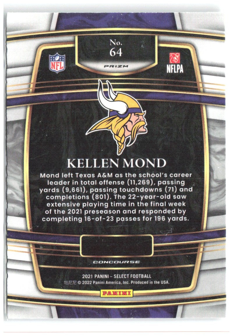 Kellen Mond Panini Select - Silver Prizm 64 2021 Minnesota Vikings