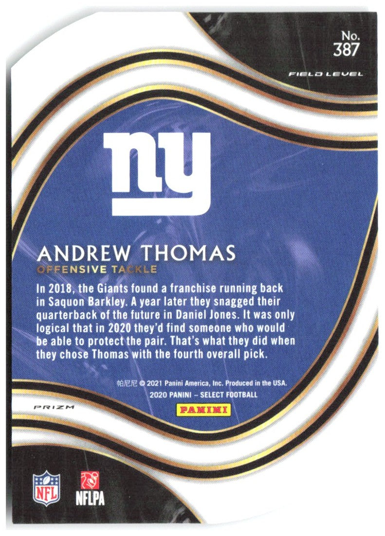 Andrew Thomas Panini Select - Purple Prizm Die Cut 387 2020 New York Giants