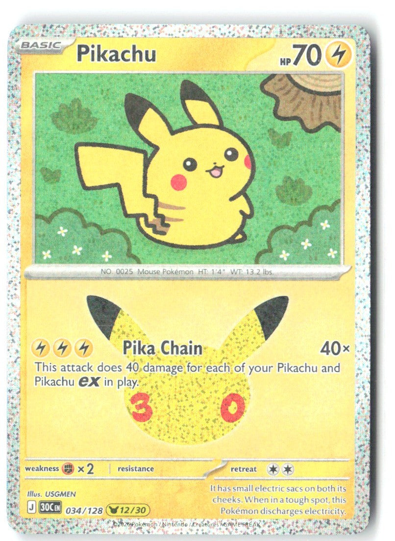 Pikachu Pikachu Rare ME 30th Celebration 034/128 NM USGMEN