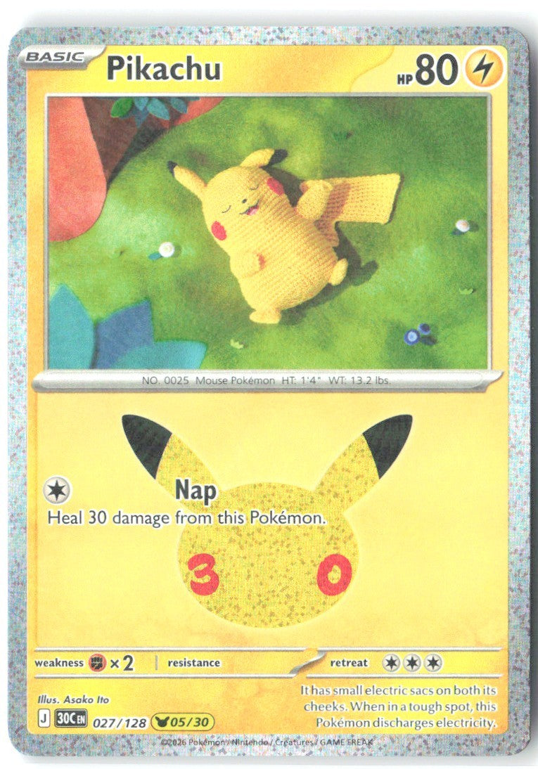 Pikachu Holo Pikachu Rare ME 30th Celebration 027/128 NM Asako Ito