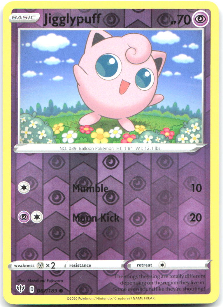 Jigglypuff Reverse Holo SWSH03 Darkness Ablaze 067/189 NM Motofumi Fujiwara