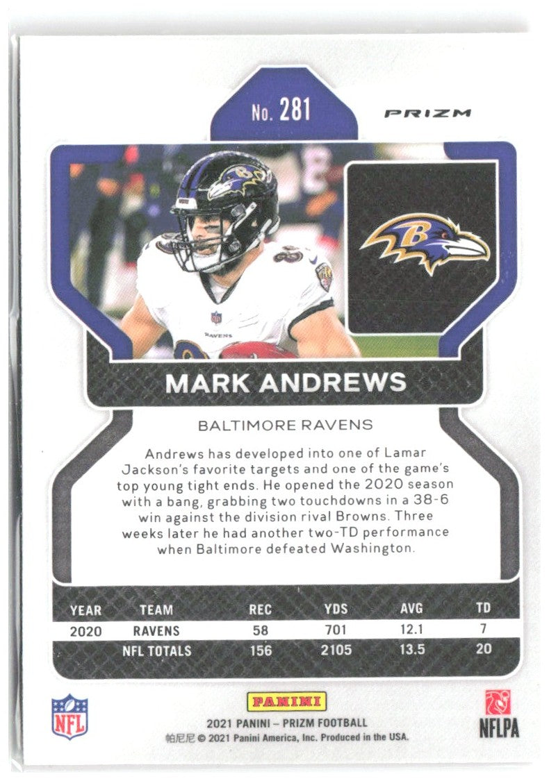 Mark Andrews Panini Prizm - Lazer 281 2021 Baltimore Ravens
