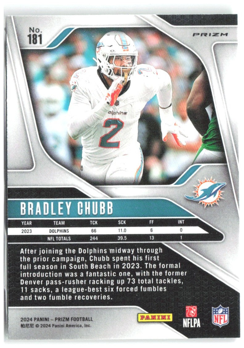 Bradley Chubb Panini Prizm - Neon Green Pulsar 181 2024 Miami Dolphins