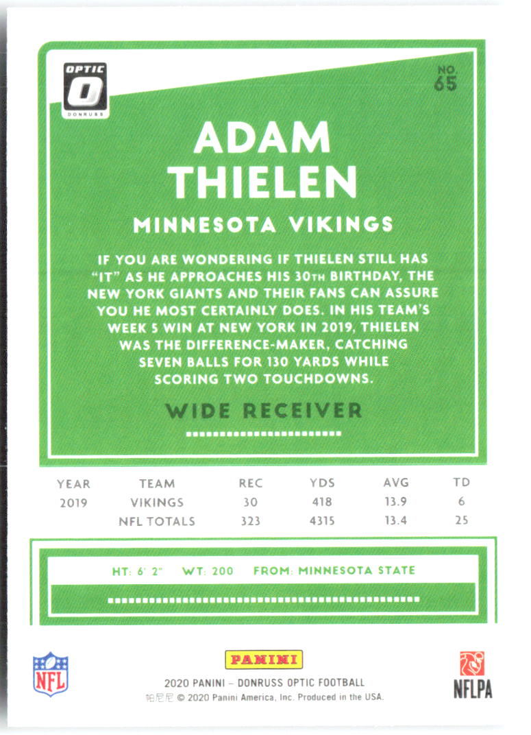 Adam Thielen Donruss Optic 65 2020 Minnesota Vikings