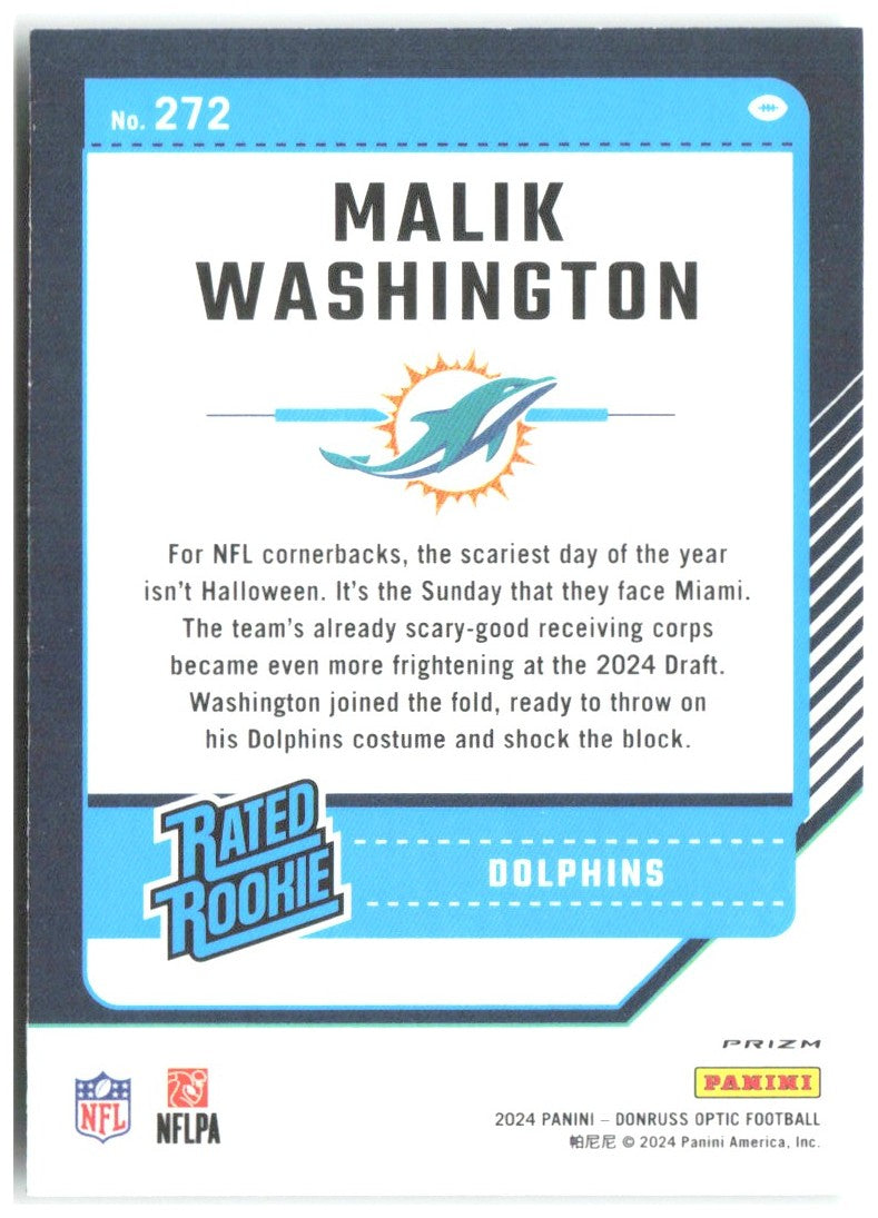 Malik Washington Donruss Optic - Green Hyper 272 2024 Miami Dolphins