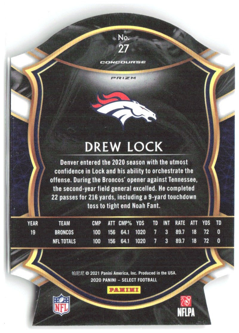 Drew Lock Panini Select - Red Prizm Die Cut 27 2020 Denver Broncos