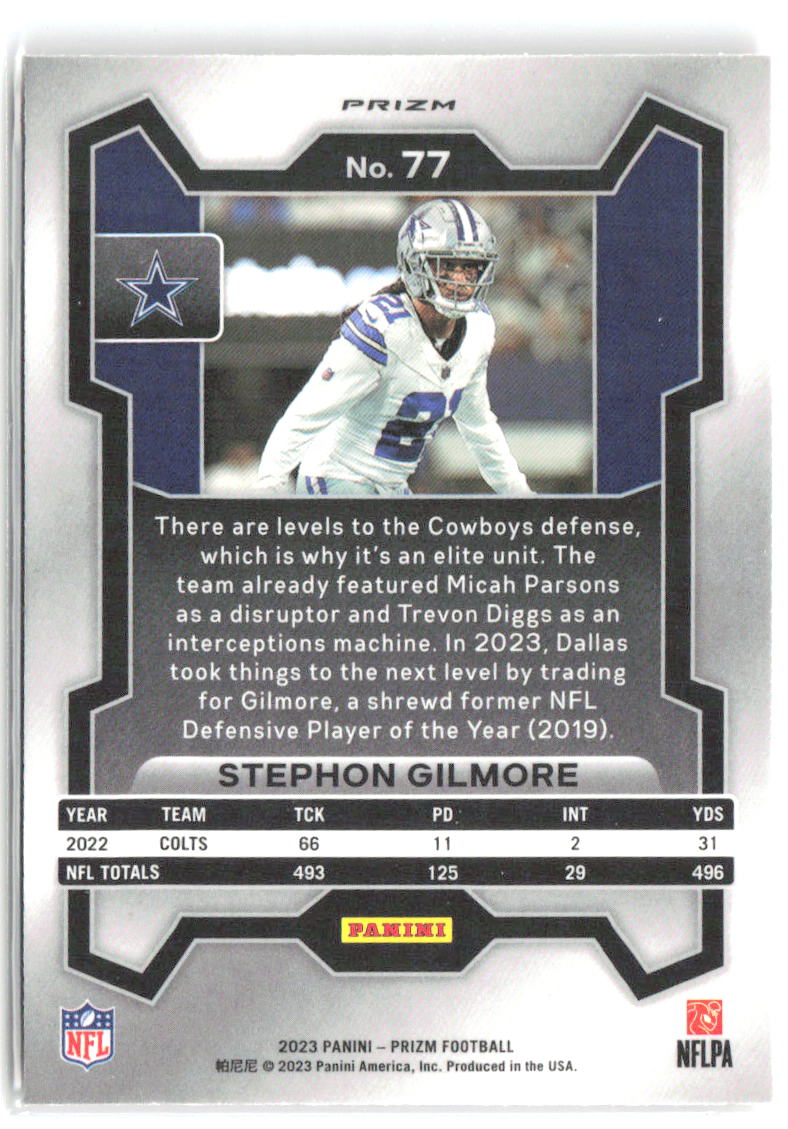 Stephon Gilmore Panini Prizm - Lazer 77 2023 Dallas Cowboys