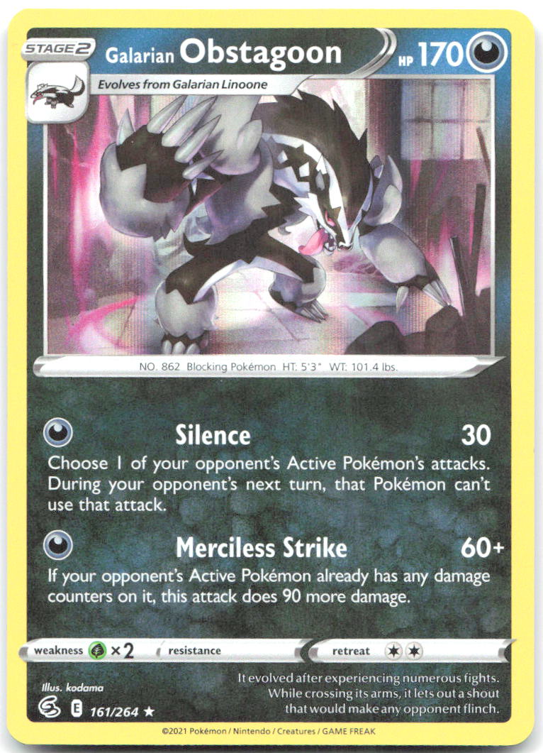 Galarian Obstagoon Holo Rare SWSH08 Fusion Strike 161/264 NM kodama