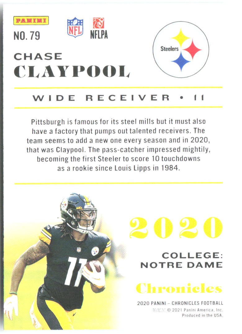 Chase Claypool Panini Chronicles 79 2020 Pittsburgh Steelers RC