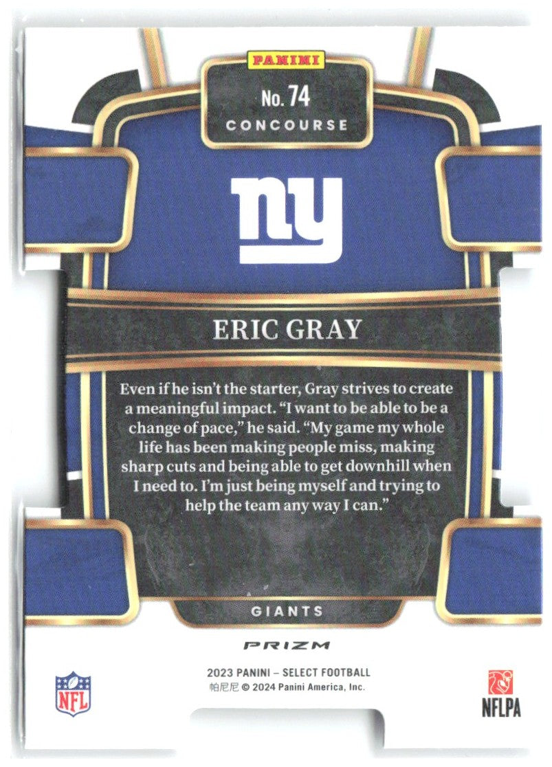 Eric Gray Panini Select - Silver Prizms Die Cuts 74 2023 New York Giants