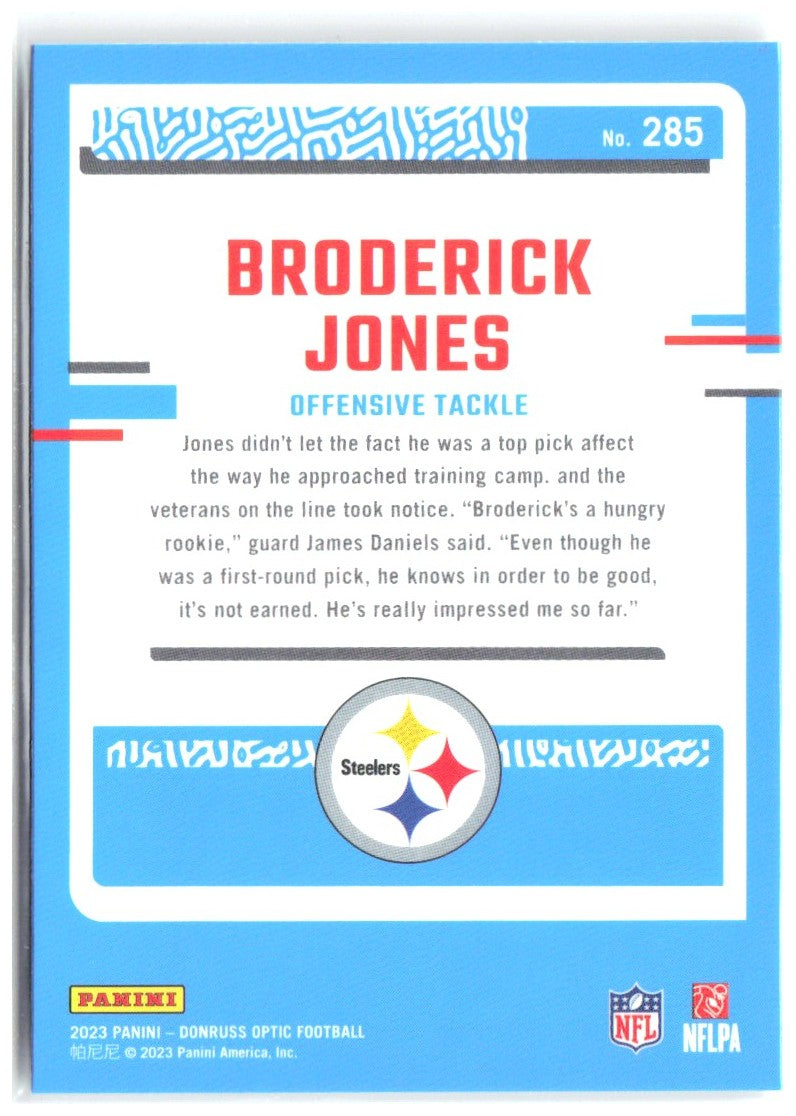 Broderick Jones Donruss Optic 285 2023 Pittsburgh Steelers RC