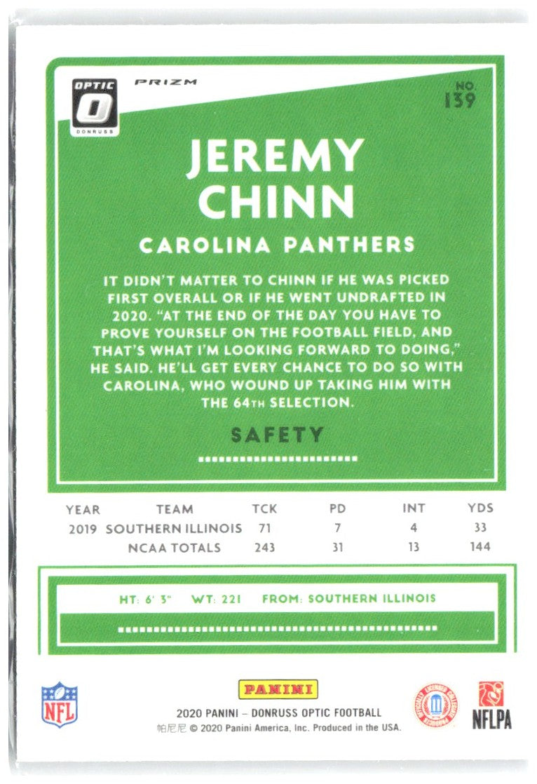 Jeremy Chinn Donruss Optic - Holo 139 2020 Carolina Panthers