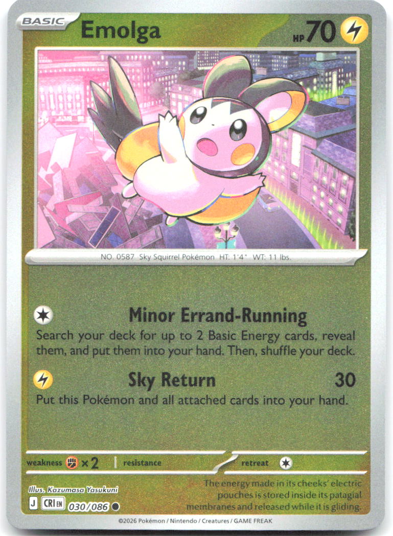 Emolga Reverse Holo Common ME04 Chaos Rising 030/086 NM Kazumasa Yasukuni