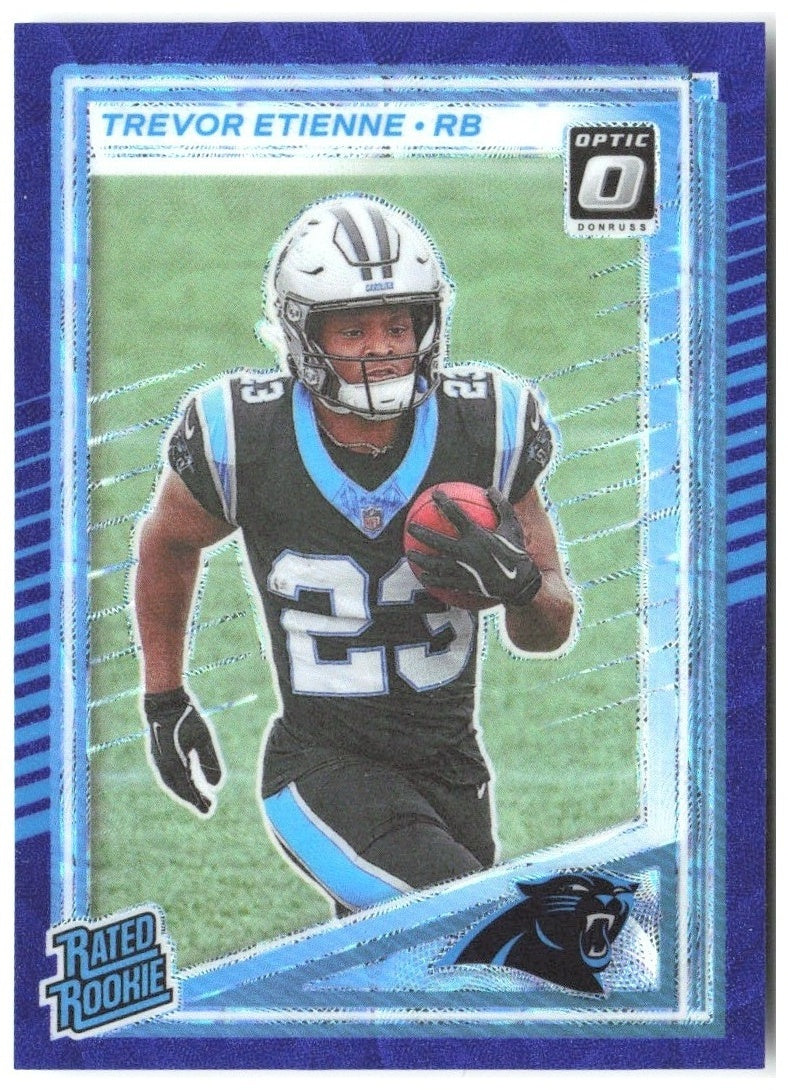 Trevor Etienne Donruss Optic Rated Rookies Blue Scope 326 2025 Carolina Panthers
