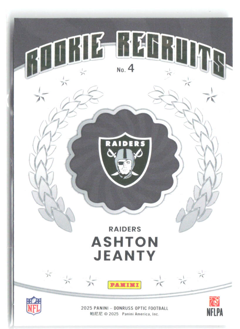 Ashton Jeanty Donruss Optic - Rookie Recruits 4 2025 Las Vegas Raiders