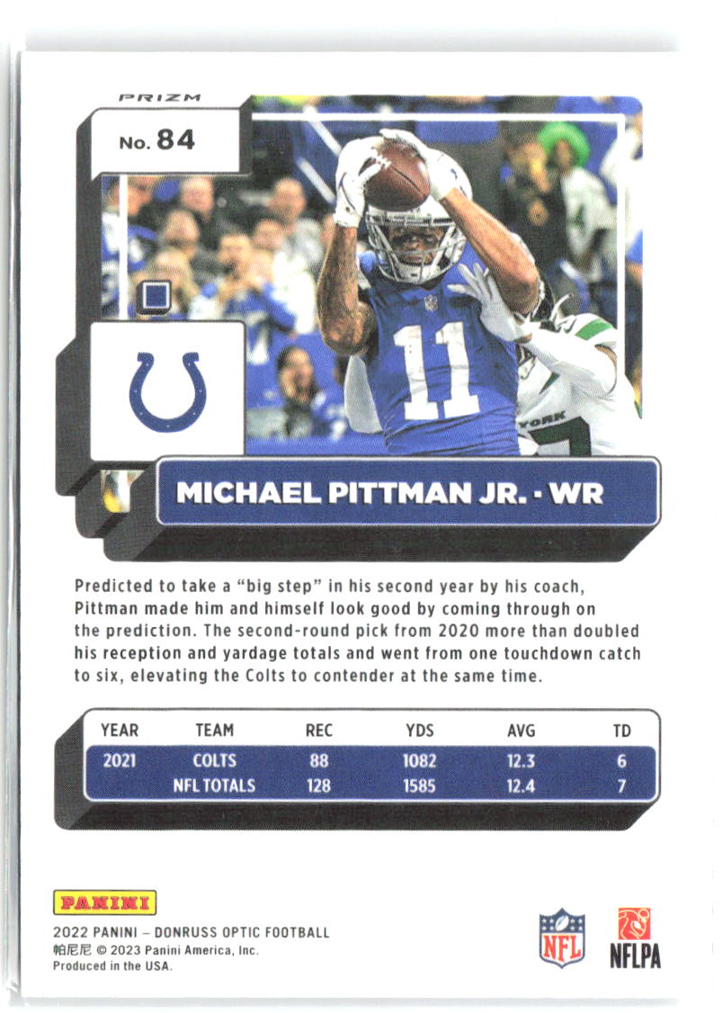 Michael Pittman Jr. Donruss Optic - Holo 84 2022 Indianapolis Colts