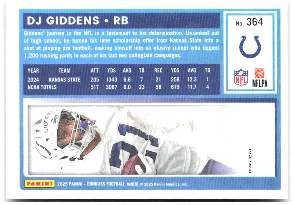 DJ Giddens Donruss - Optic Rated Rookies Red Wave 364 2025 Indianapolis Colts