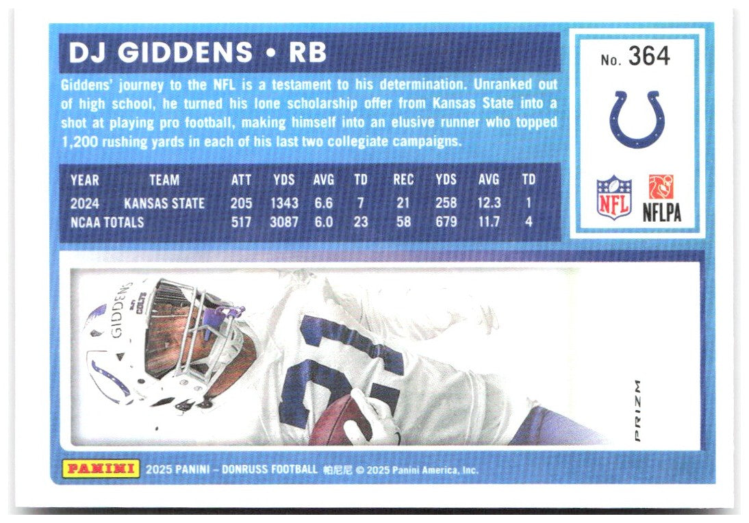 DJ Giddens Donruss - Optic Rated Rookies Red Wave 364 2025 Indianapolis Colts
