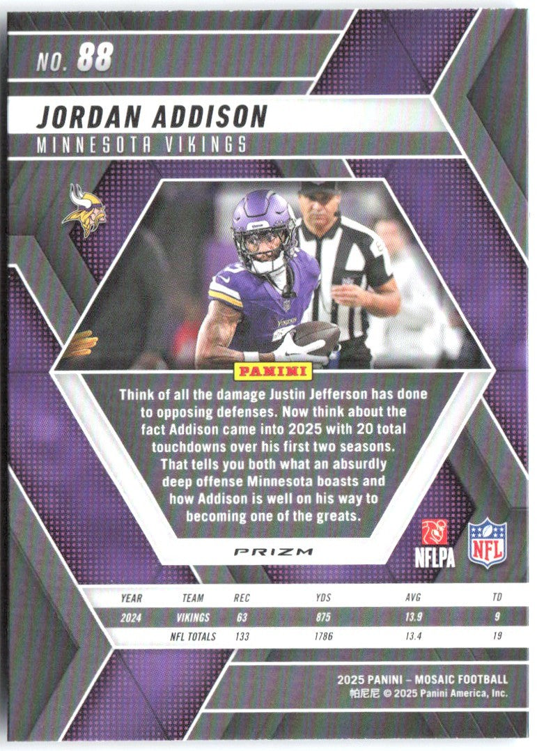 Jordan Addison Panini Mosaic - Mosaic Reactive Blue 88 2025 Minnesota Vikings
