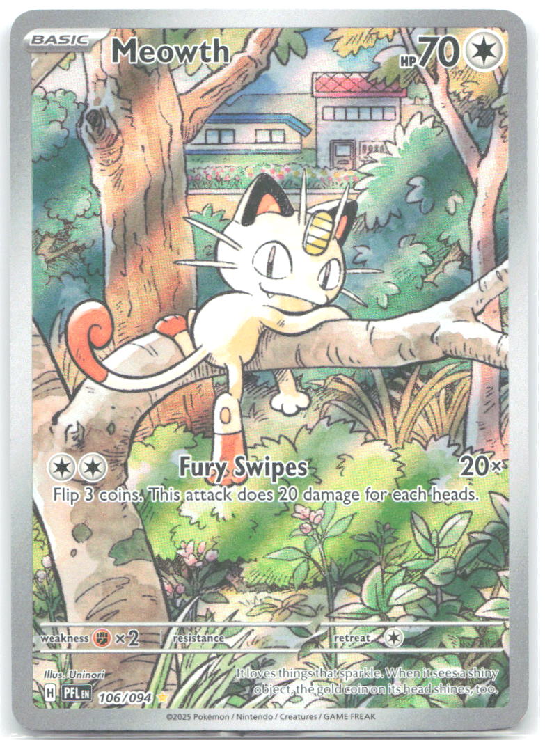 Meowth Holo Illustration Rare ME02: Phantasmal Flames 106/094 NM Uninori