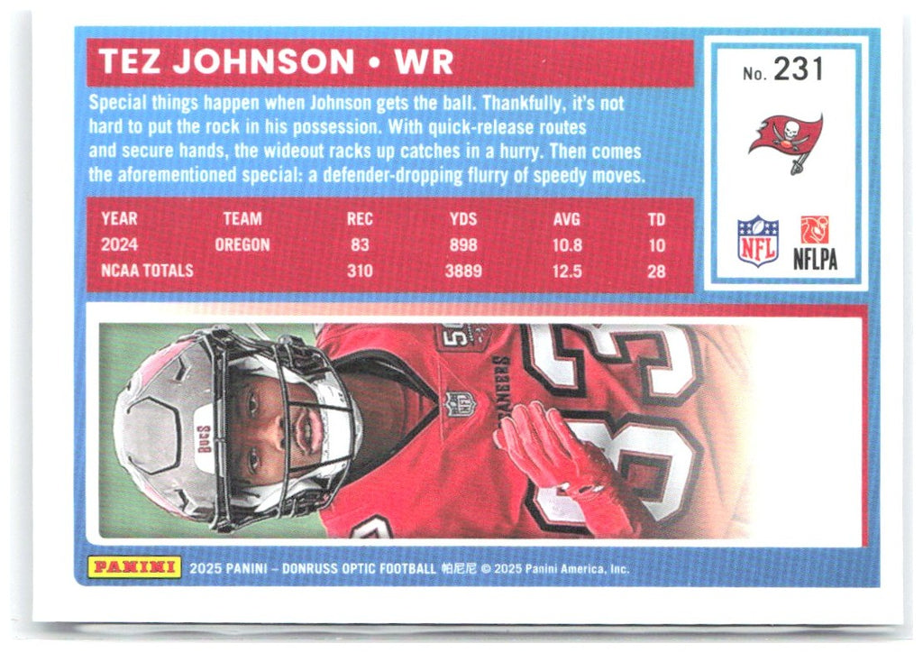 Tez Johnson Donruss Optic 231 2025 Tampa Bay Buccaneers RC