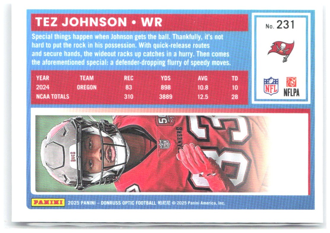 Tez Johnson Donruss Optic 231 2025 Tampa Bay Buccaneers RC