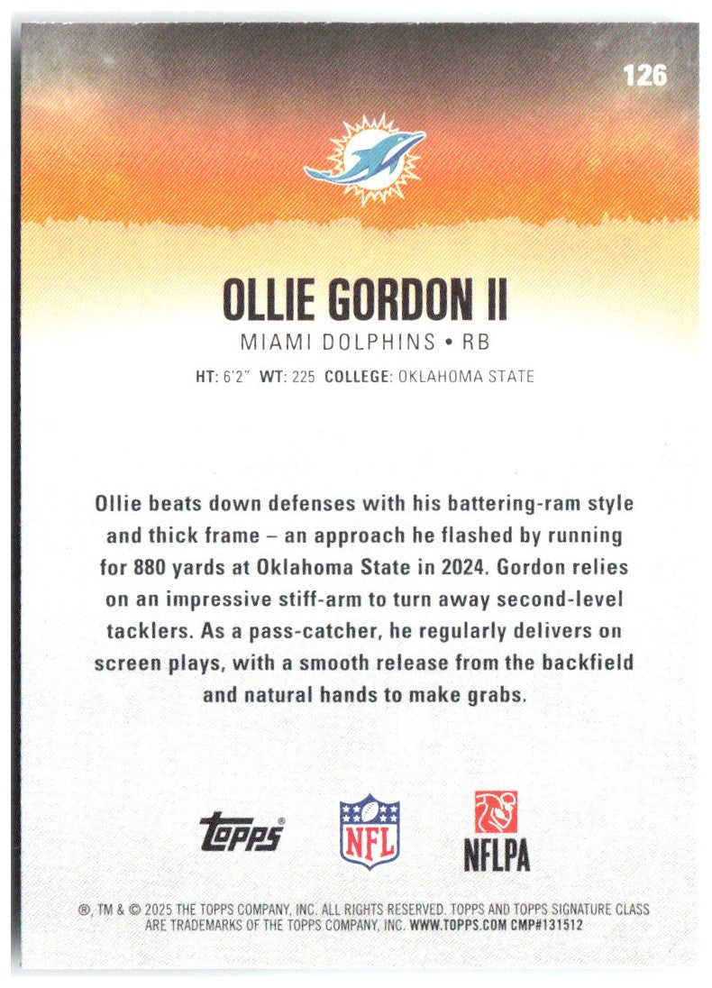 Ollie Gordon II Topps Signature Class 126 2025 Miami Dolphins RC