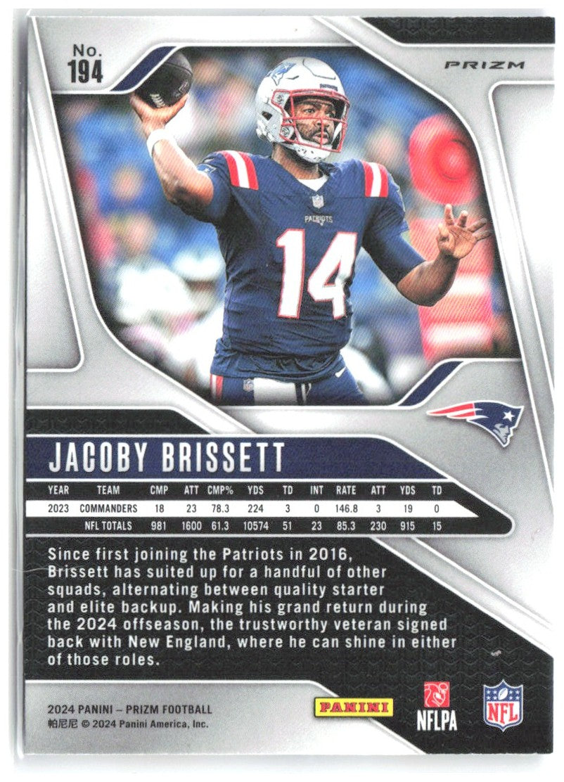 Jacoby Brissett Panini Prizm - Red White and Blue 194 2024 New England Patriots