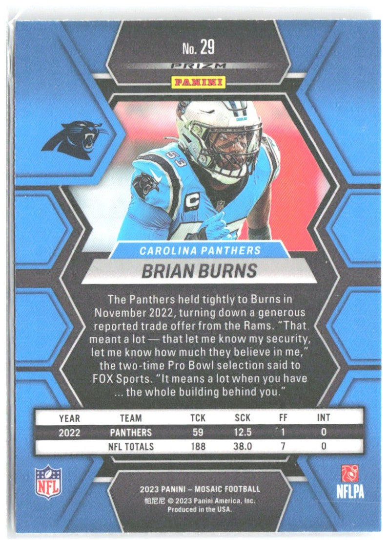 Brian Burns Panini Mosaic - Mosaic 29 2023 Carolina Panthers