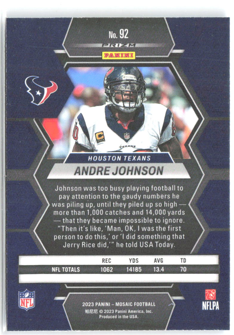 Andre Johnson Panini Mosaic - Reactive Blue Mosaic 92 2023 Houston Texans