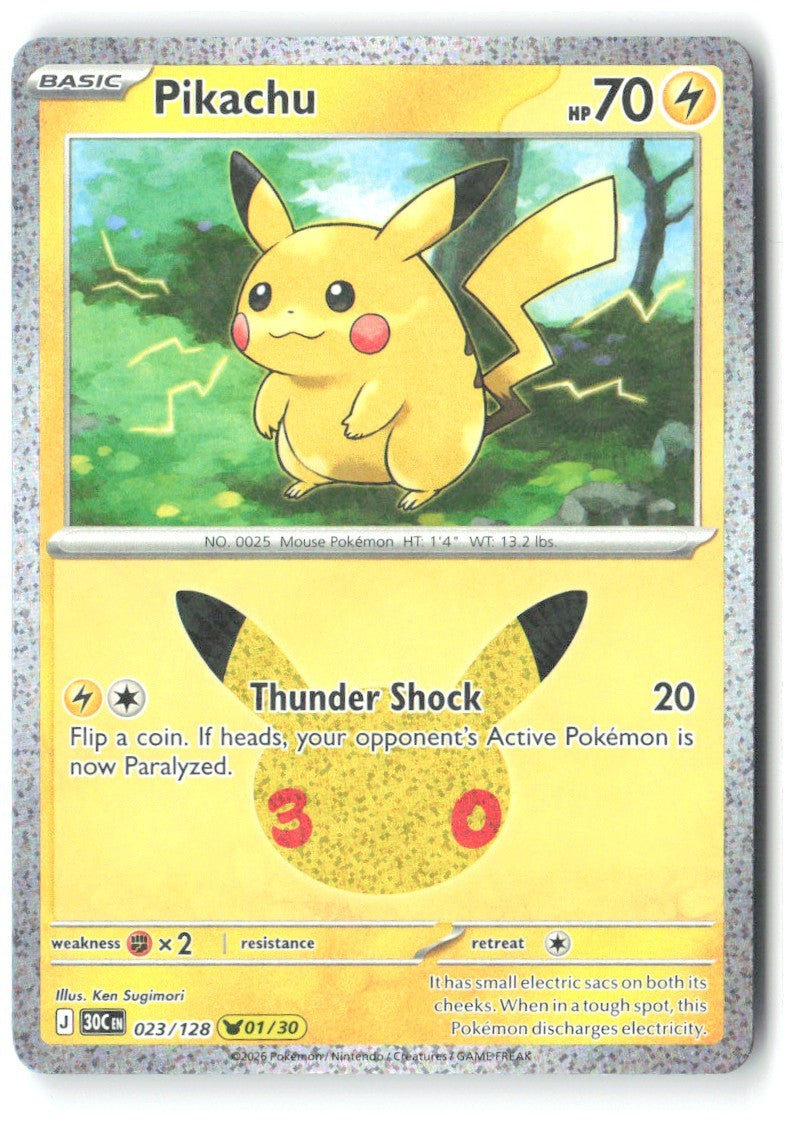 Pikachu Holo Pikachu Rare ME 30th Celebration 023/128 NM Ken Sugimori