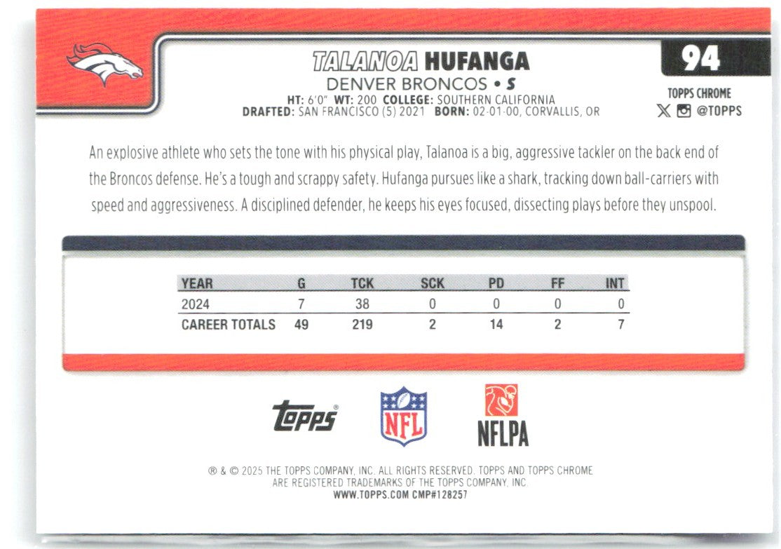 Talanoa Hufanga Topps Chrome - X-Fractor 94 2025 Denver Broncos