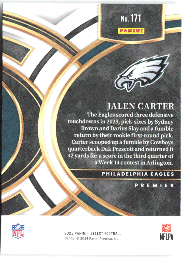 Jalen Carter Panini Select 477 2023 Philadelphia Eagles RC