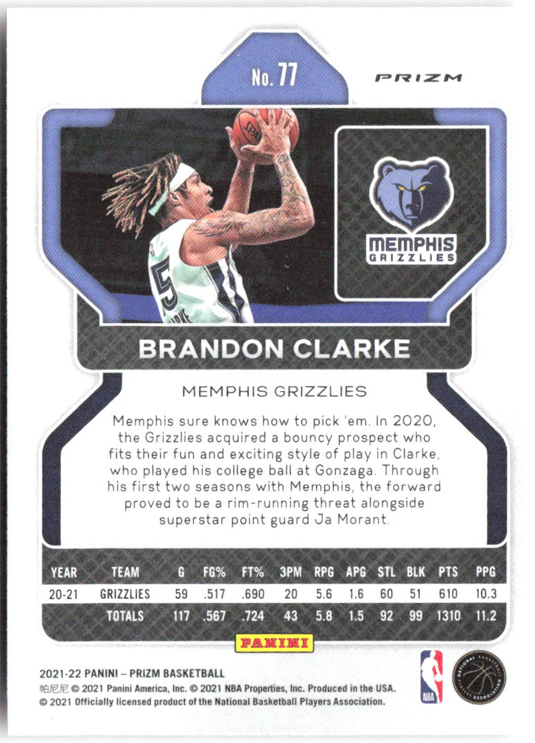 Brandon Clarke Panini Prizm - Pink Ice 77 2021-22 Memphis Grizzlies