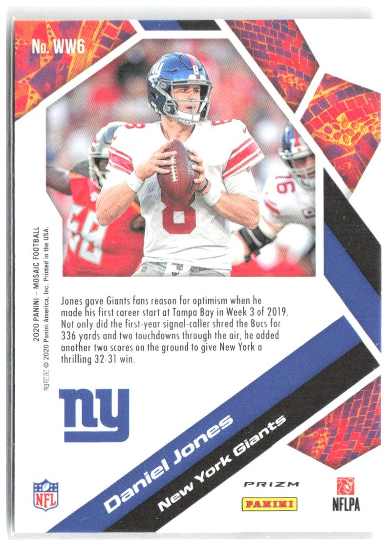 Daniel Jones Panini Mosaic - Will to Win Prizm WW6 2020 New York Giants