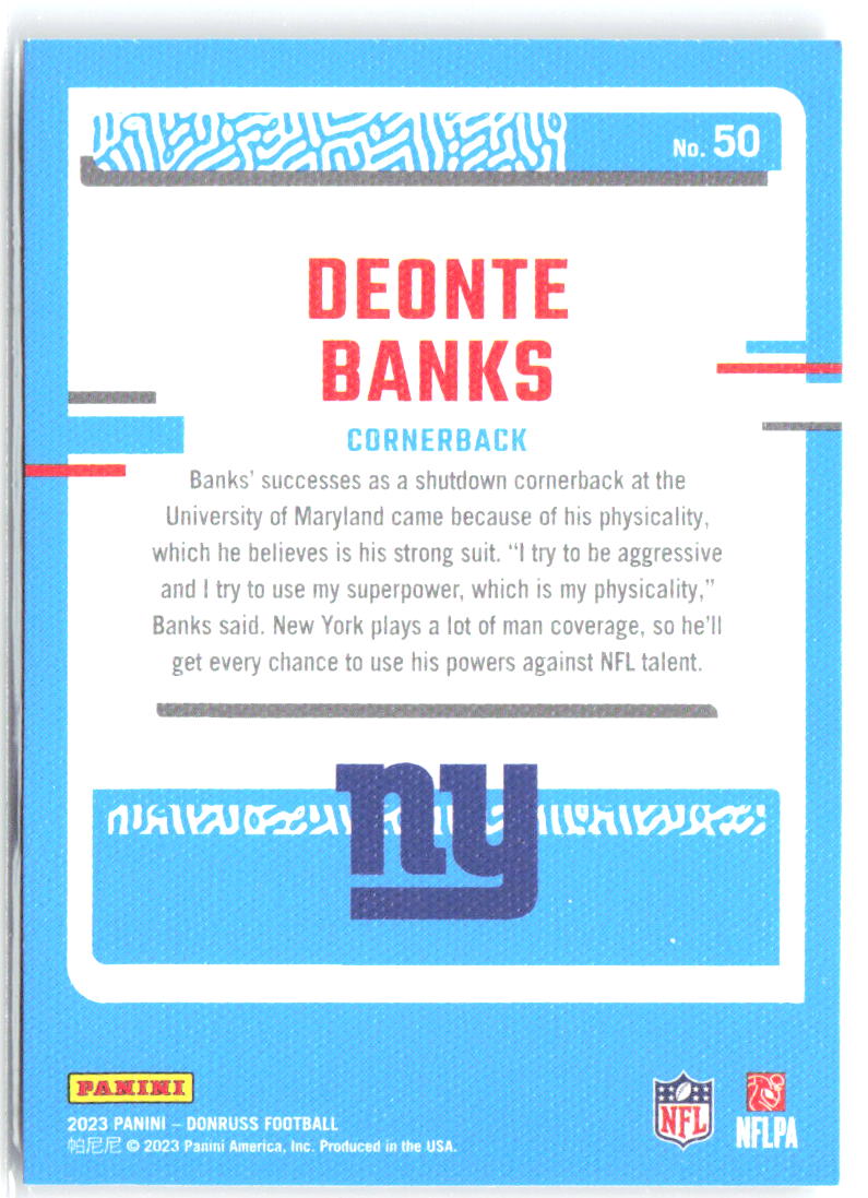 Deonte Banks Rated Rookie Portrait Donruss - Rated Rookie Portrait 50 NM