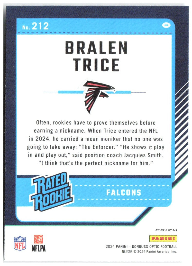 Bralen Trice Donruss Optic - Purple Shock 212 2024 Atlanta Falcons
