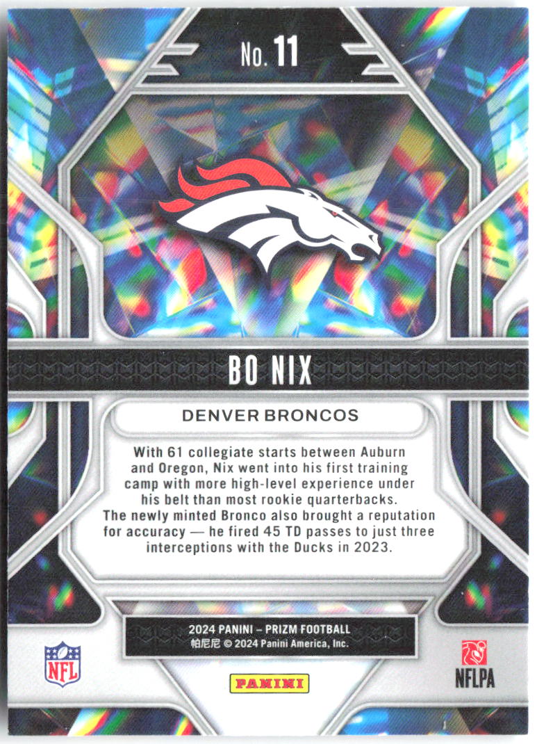 Bo Nix Panini Prizm - Prizmatic 11 2024 Denver Broncos