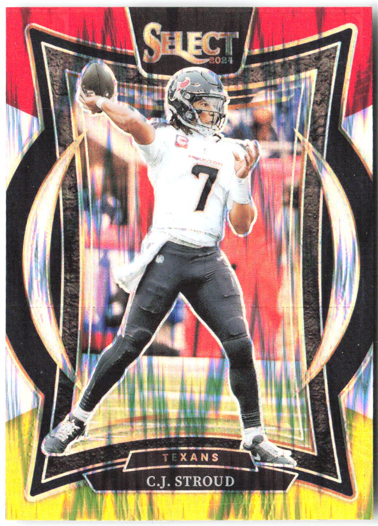 C.J. Stroud Panini Select - Red & Yellow Prizm Shock 42 2024 Houston Texans