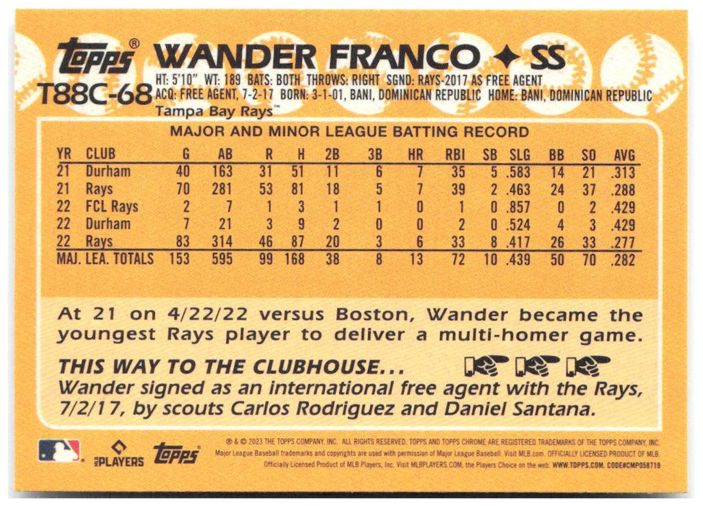 Wander Franco 1988 Topps 35th Anniversary Chrome (Series One) T88C-68 2023 Rays