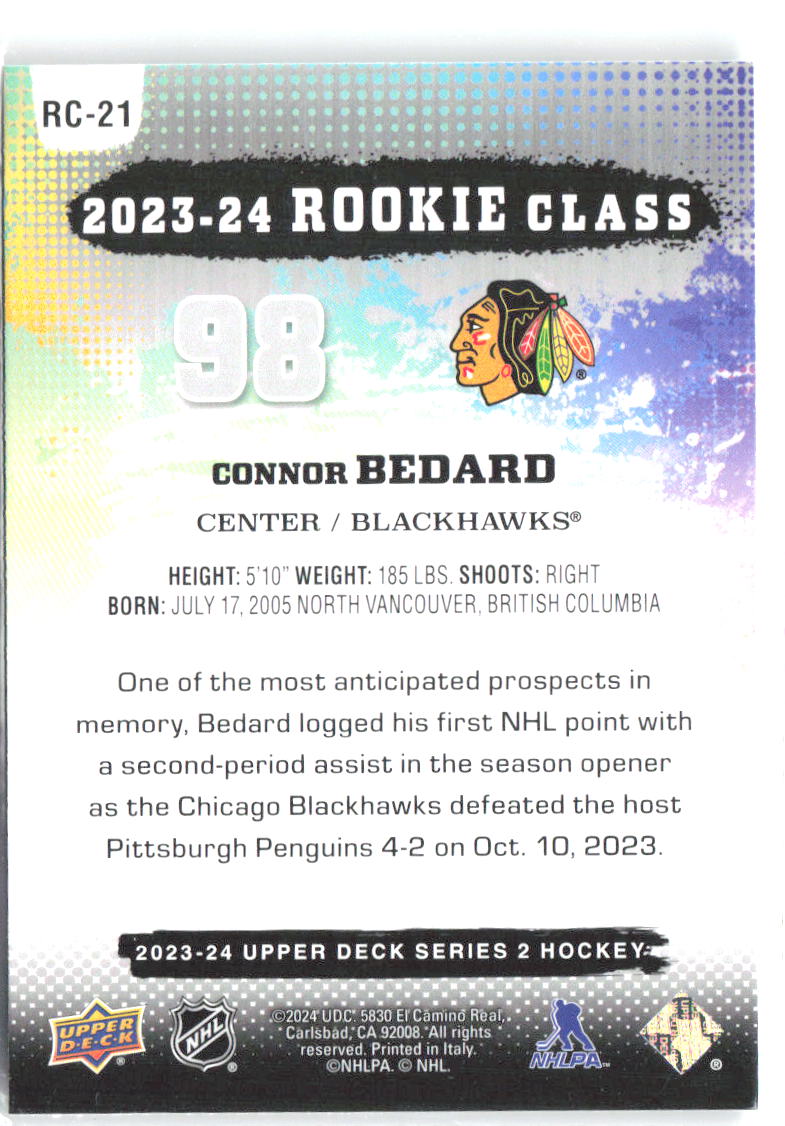 Connor Bedard Upper Deck - 2023-24 Rookie Class RC-21 2023-24 Chicago Blackhawks
