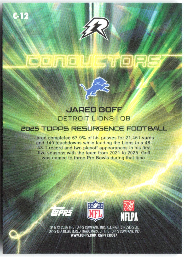 Jared Goff Topps Resurgence - Conductors Refractor C-12 2025 Detroit Lions