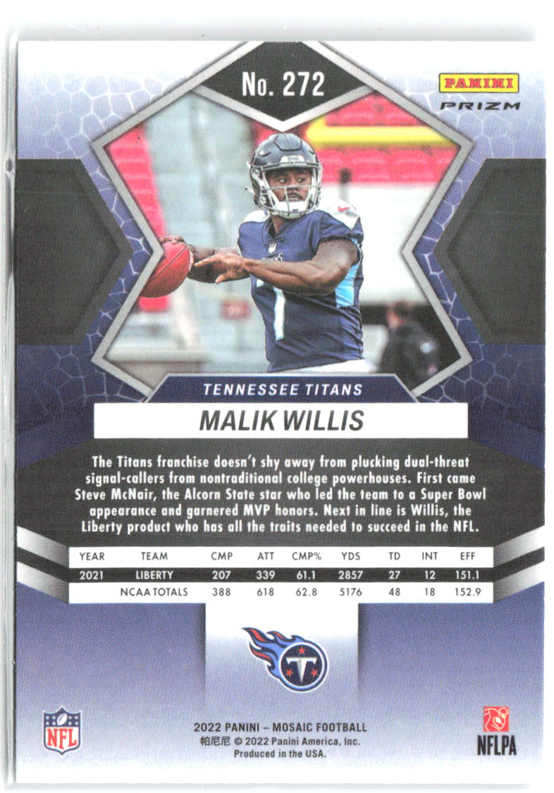 Malik Willis Panini Mosaic - Silver 302 2022 Tennessee Titans