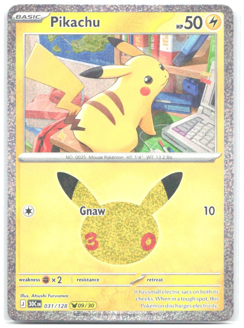 Pikachu Holo Pikachu Rare ME 30th Celebration 031/128 NM Atsushi Furusawa