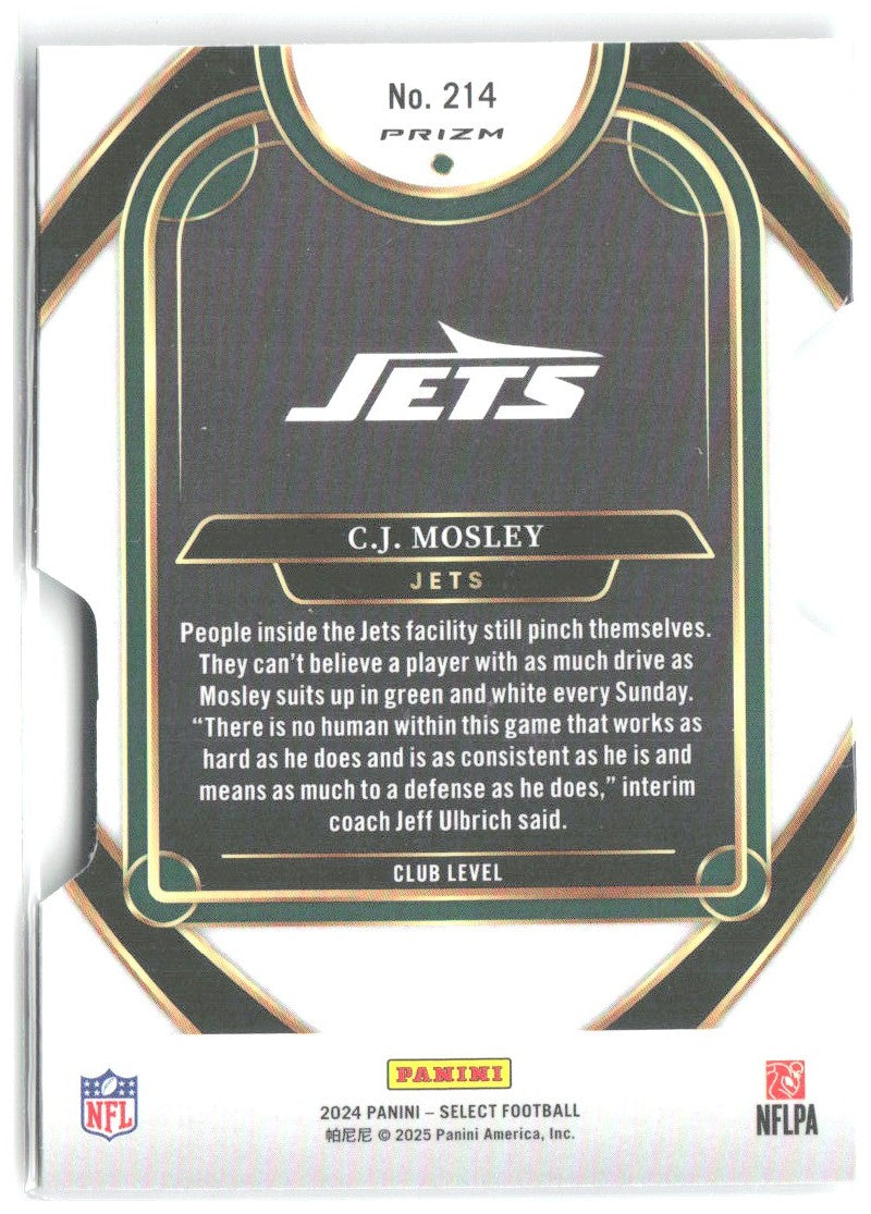C.J. Mosley Panini Select - Silver Prizm Die Cut 214 2024 New York Jets