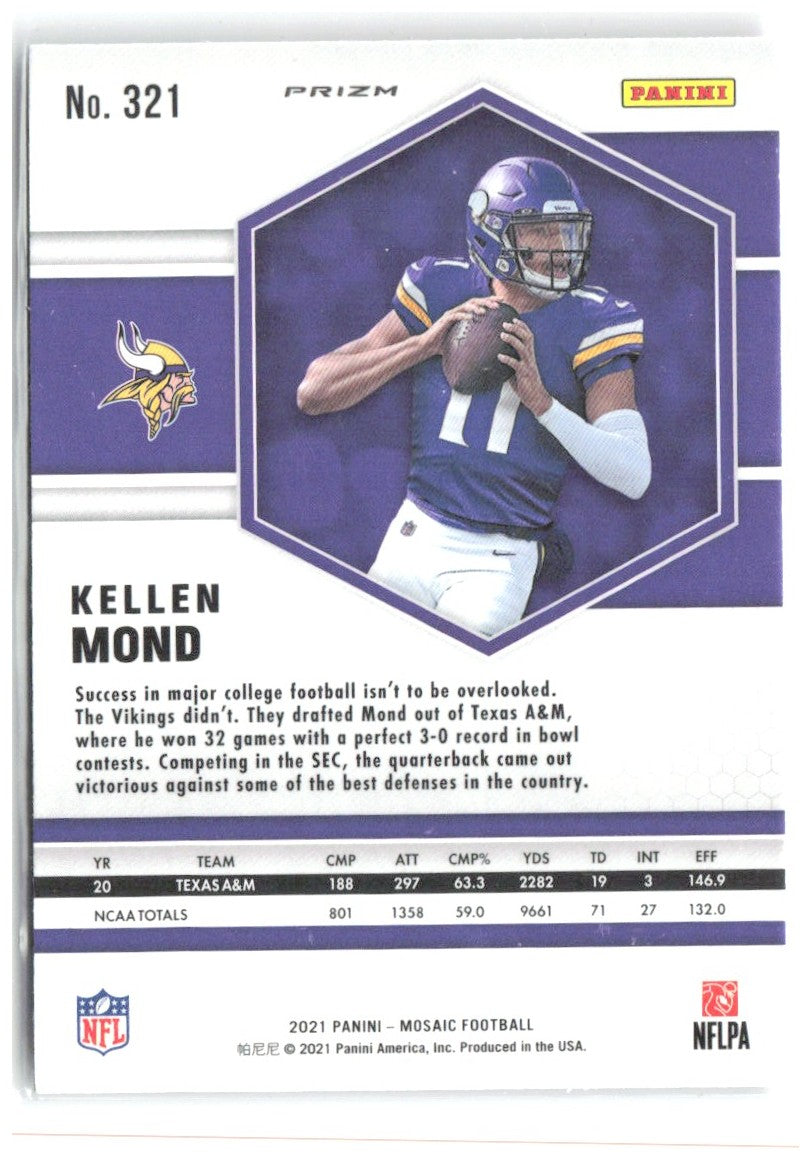 Kellen Mond Panini Mosaic - Prizm Camo Pink 321 2021 Minnesota Vikings